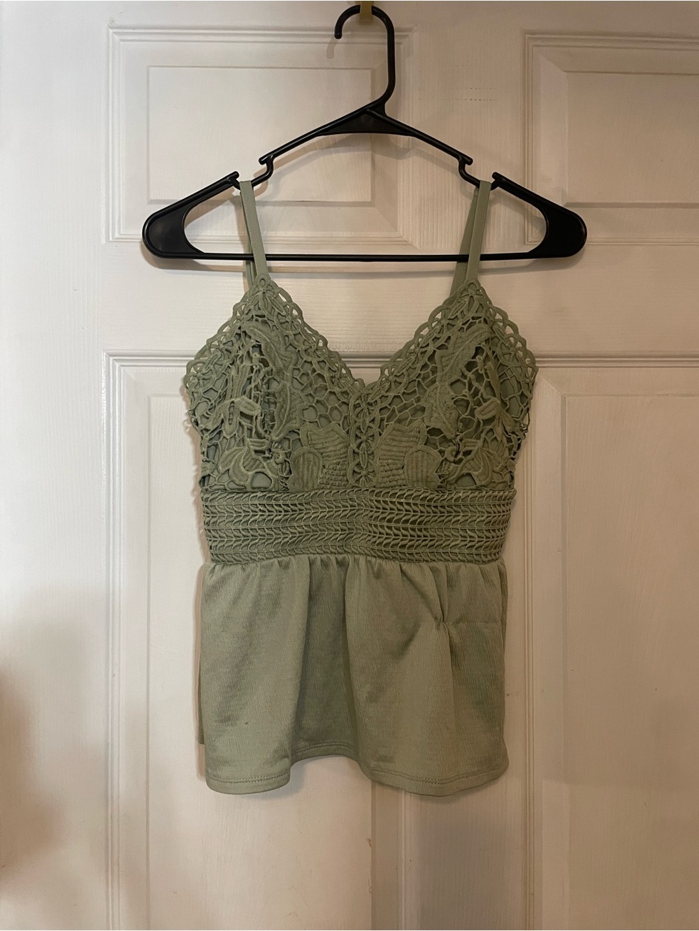 Lace Detail Sage Green Spaghetti Strap Top Medium